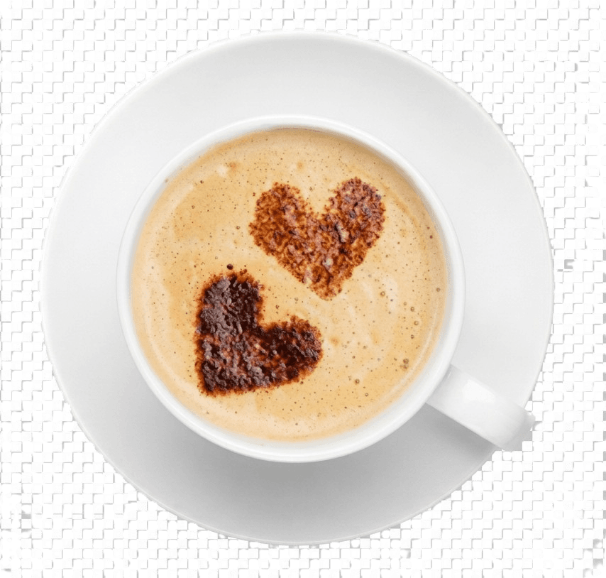 Top-down shot of a chai latte with heart-shaped foam art